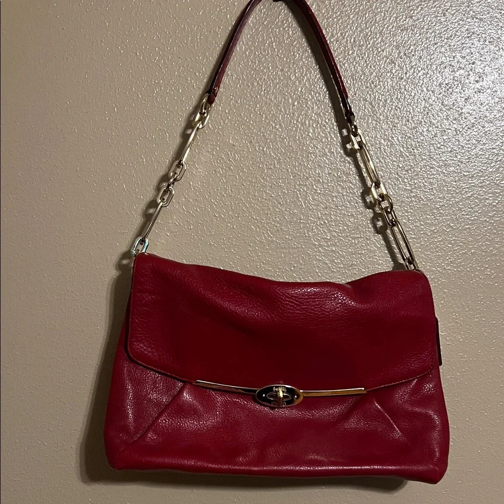 Classic Red Leather Shoulder Bag with Gold Hardware